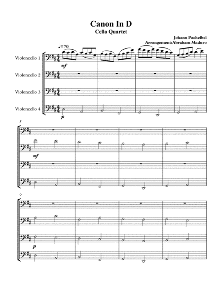Pachelbel's Canon Cello Quartet (arr. Abraham Maduro)