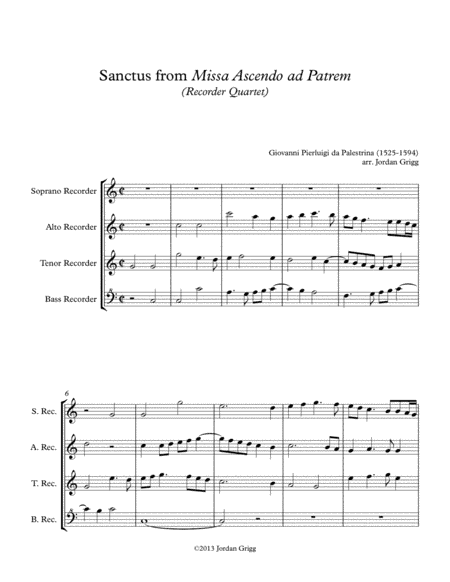 Sanctus from Missa Ascendo ad Patrem (Recorder Quartet) (arr. Jordan Grigg)
