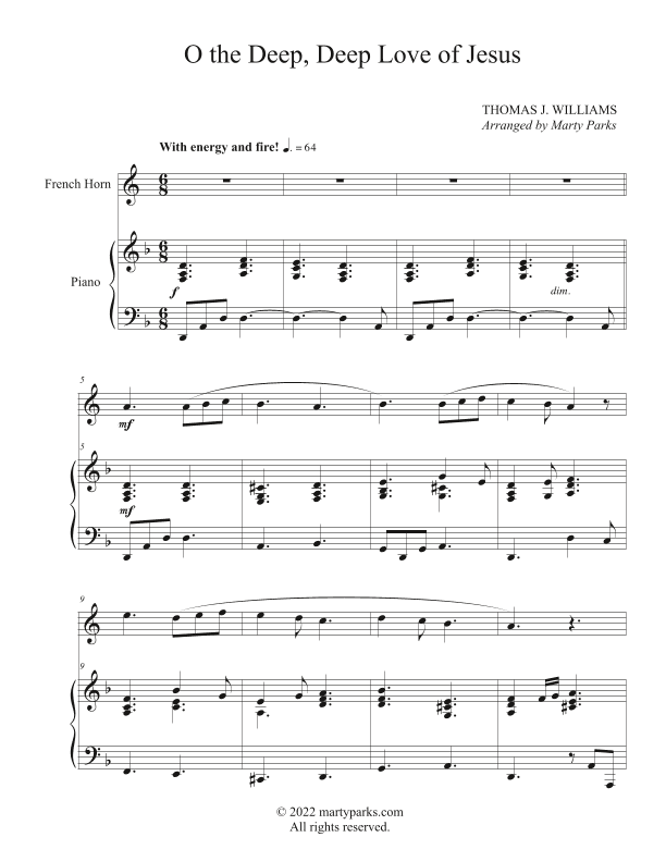 O the Deep, Deep Love of Jesus (French Horn - Piano) (arr. Marty Parks)