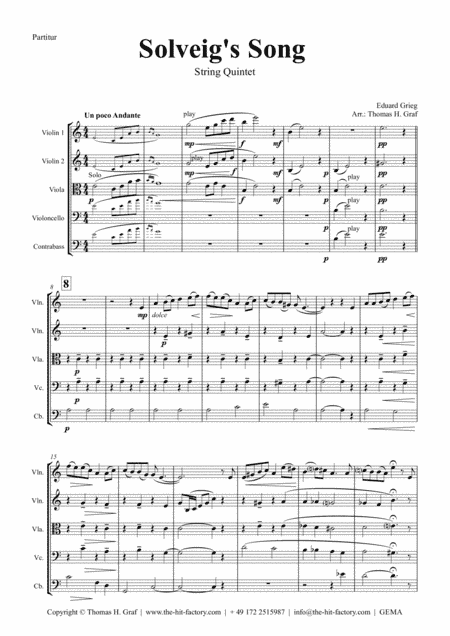Solveig's Song - from Peer Gynt Suite - String Ouintet (arr. Thomas H. Graf)