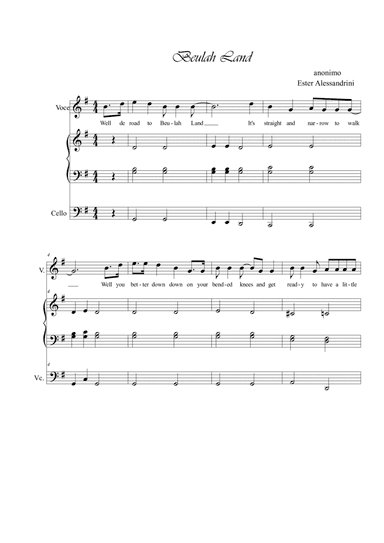 Beluah Land. Trio voice, piano and cello (arr. Ester Alessandrini)