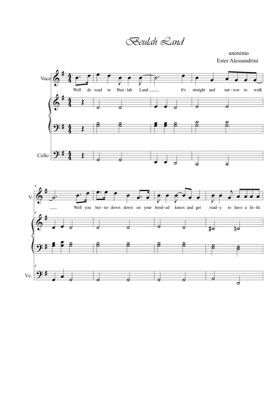 Beluah Land. Trio voice, piano and cello (arr. Ester Alessandrini)