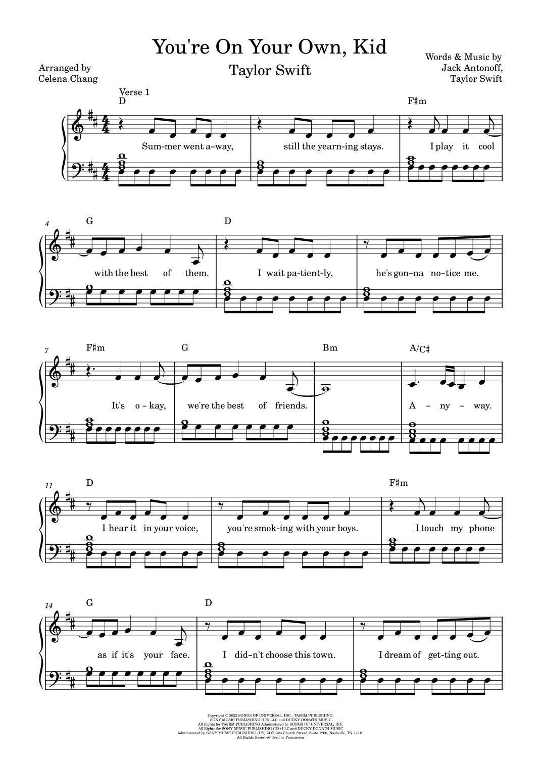 You're On Your Own, Kid (arr. Celena Chang)