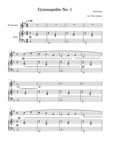 Gymnopédie No. 1 (Trumpet Solo and Piano) (arr. Tyler Adams)