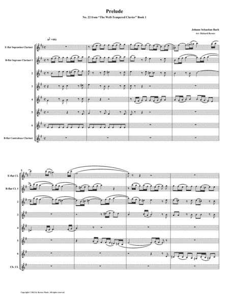 Prelude 22 from Well-Tempered Clavier, Book 1 (Clarinet Octet) (arr. Richard Byrnes)