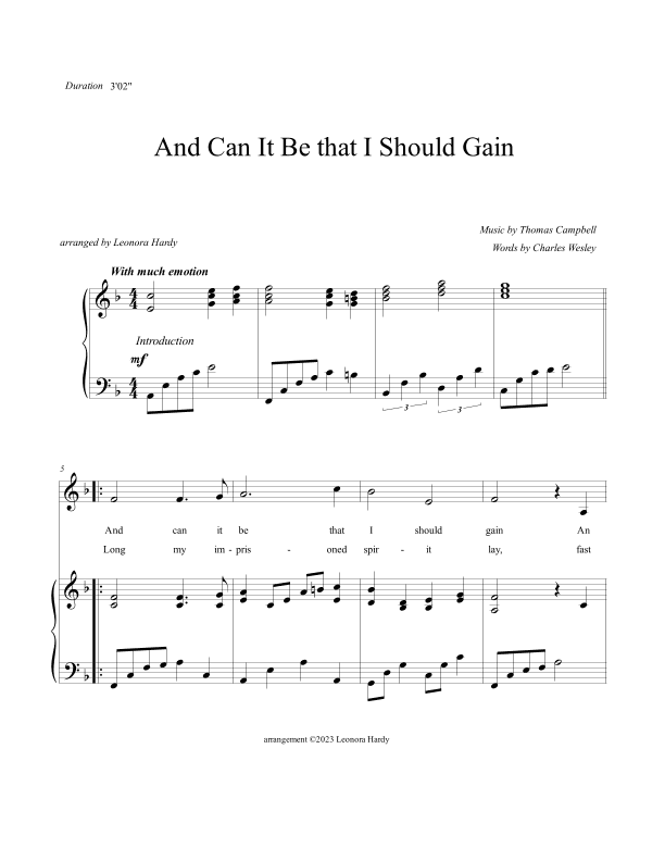 And Can It Be That I Should Gain (arr. Leonora Hardy)