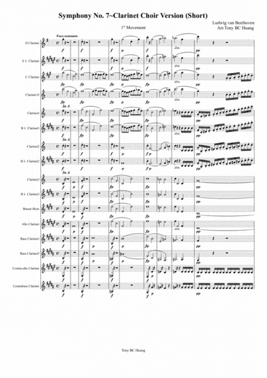 Beethoven Symphony No.7 for Clarinet Choir (arr. Tony BC Huang)