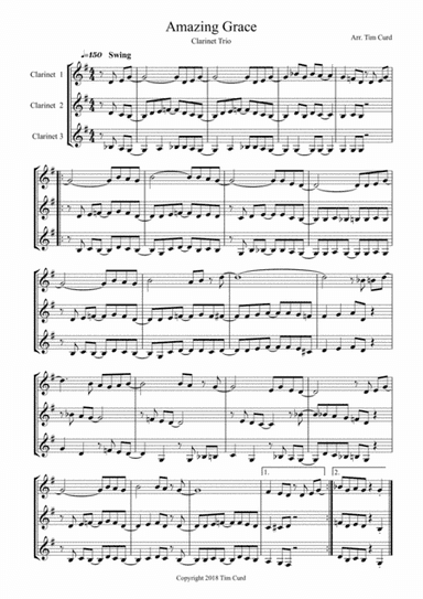 Amazing Grace. Clarinet Trio (arr. Tim Curd.)