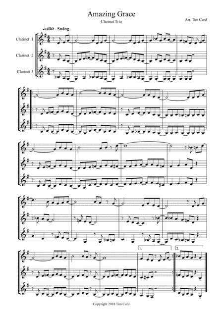 Amazing Grace. Clarinet Trio (arr. Tim Curd.)