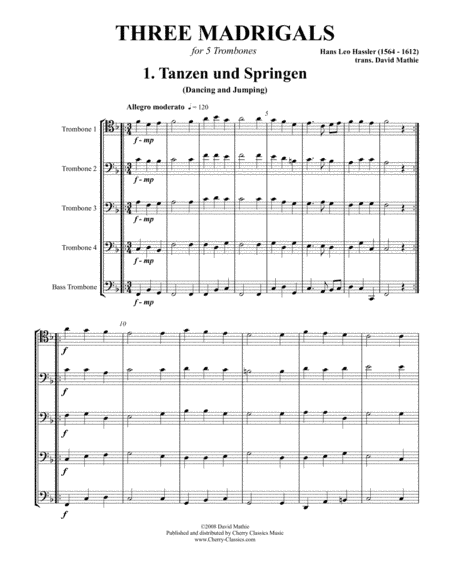 Three Madrigals for Trombone Quintet (arr. David Mathie)
