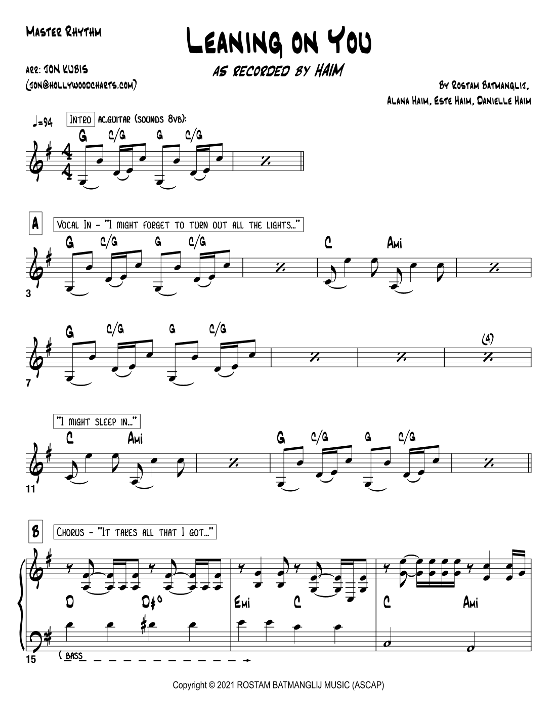 Leaning On You (arr. Jon Kubis)