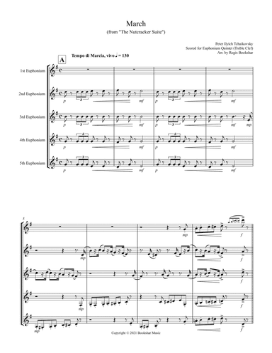 March (from "The Nutcracker Suite") (F) (Euphonium Quintet - Treble Clef) (arr. Regis Bookshar)
