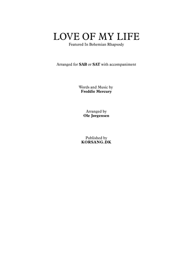 Love Of My Life (arr. Ole Jørgensen)