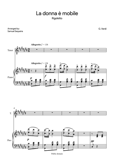 La donna è mobile - for Tenor - in C# (arr. Samuel Sequeira)