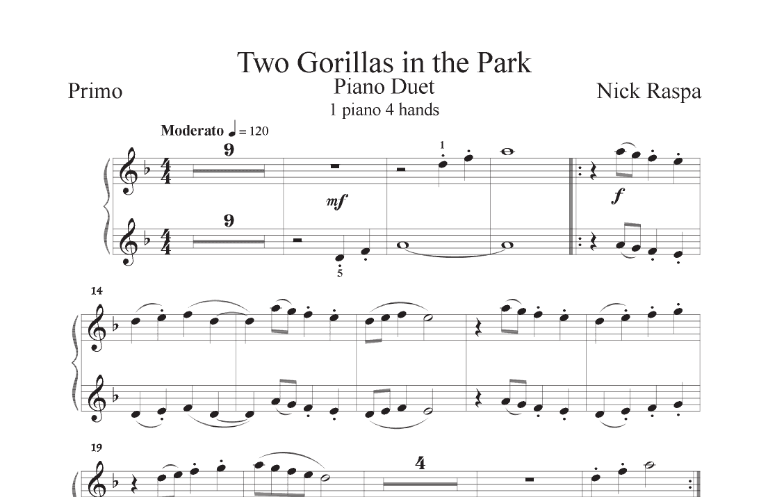 Two Gorillas in the Park (1 piano 4 hands) Primo