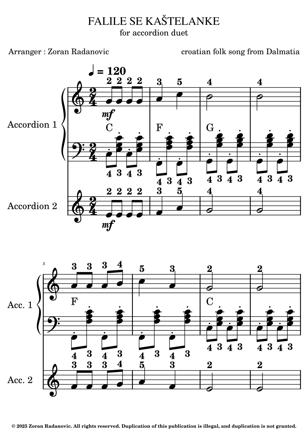 FALILE SE KAŠTELANKE - for accordion duet (arr. Zoran Radanovic)