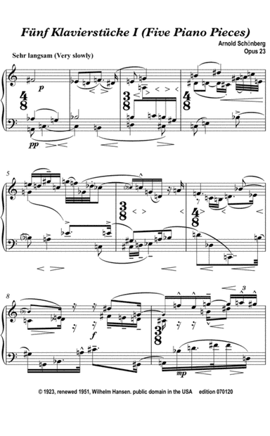 Funf Klavierstucke I sehr langsam (arr. edited by Stephen R Dalrymple (Dalrymple Designs))