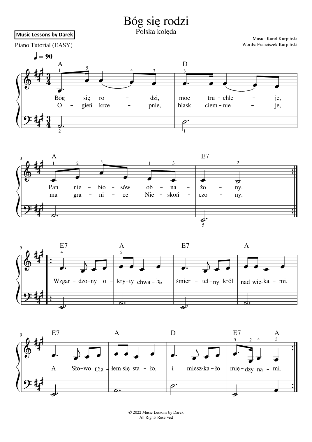 Bóg sie rodzi / God Is Born (Polish Christmas Carol) [EASY PIANO] (arr. Darek)
