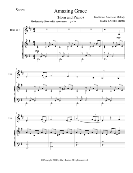 AMAZING GRACE (Horn Piano and Horn Part) (arr. Gary Lanier)