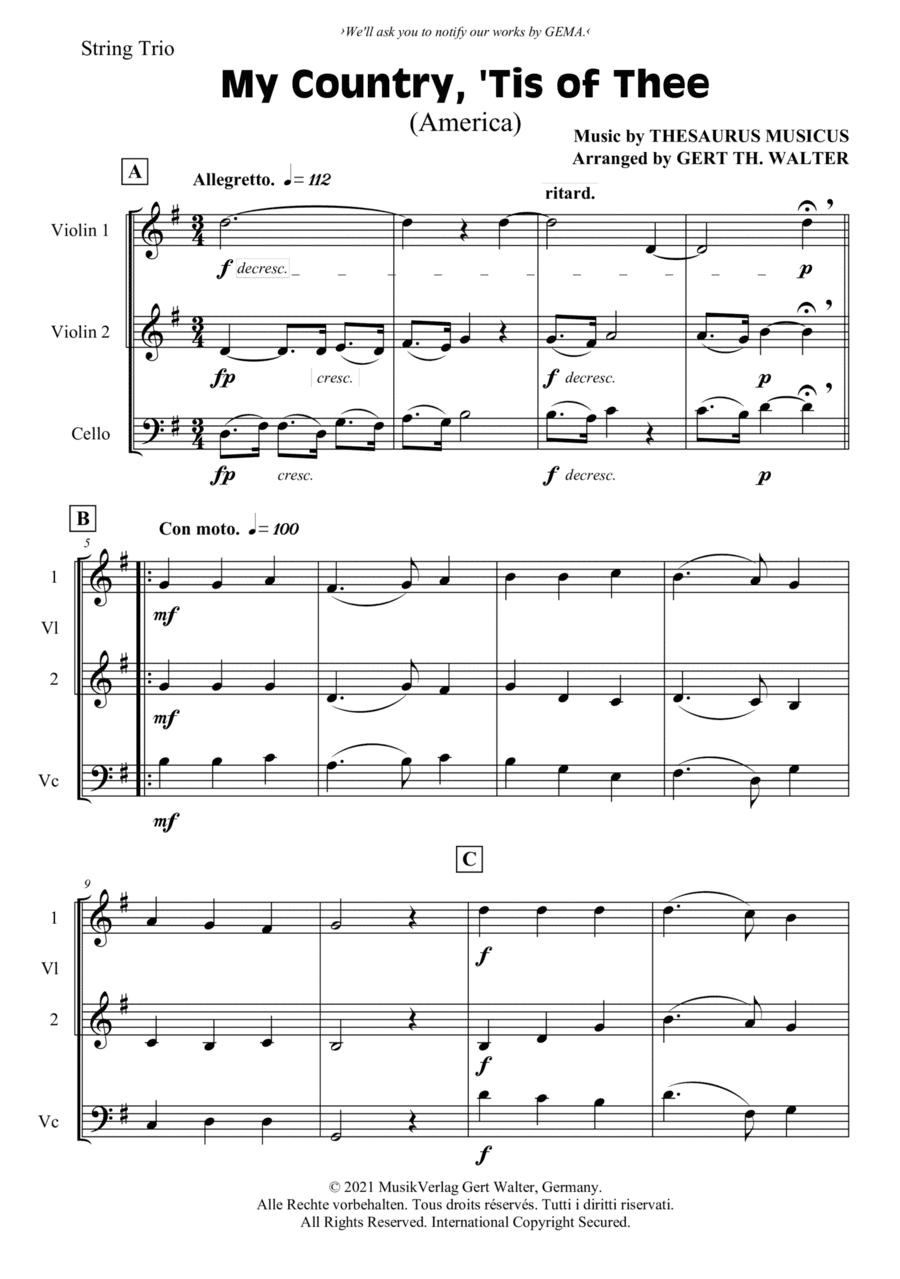 My Country, 'Tis Of Thee (America) (arr. Gert Th. Walter)