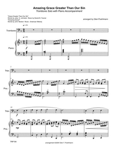 AMAZING GRACE GREATER THAN OUR SIN - TROMBONE SOLO with Piano Accompaniment (arr. Glen Poehlmann)