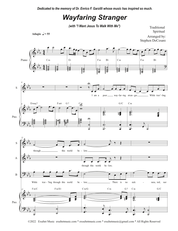 Wayfaring Stranger (with "I Want Jesus To Walk With Me") (Vocal Trio) - (SAB) (arr. Stephen DeCesare)