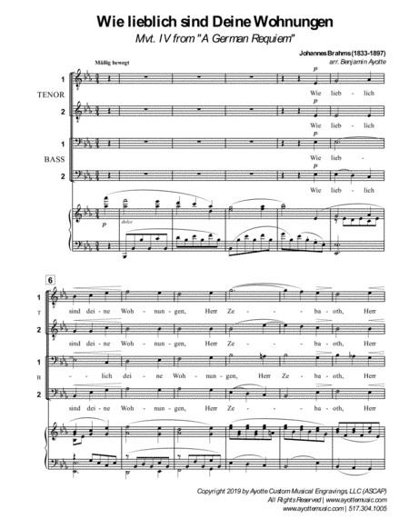 Brahms - Wie Lieblich sind deine Wohnungen from A German Requiem for Men's Choir TTBB (arr. Benjamin Ayotte)