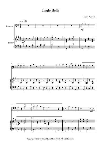 Jingle Bells, James Pierpont (Bassoon + Piano) (arr. Digital Book Music)