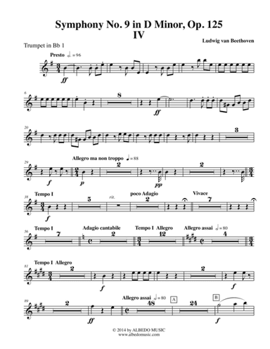 Beethoven Symphony No. 9, Movement IV - Trumpet in Bb 1 (Transposed Part), Op. 125 (arr. Doug Clyde)