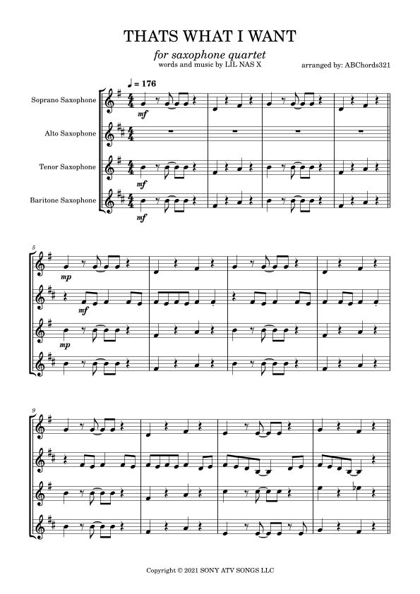 Thats What I Want - Score Only (arr. ABChords321)