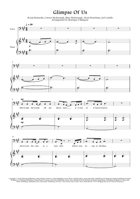 Glimpse Of Us (arr. Henrique F Mangoni)