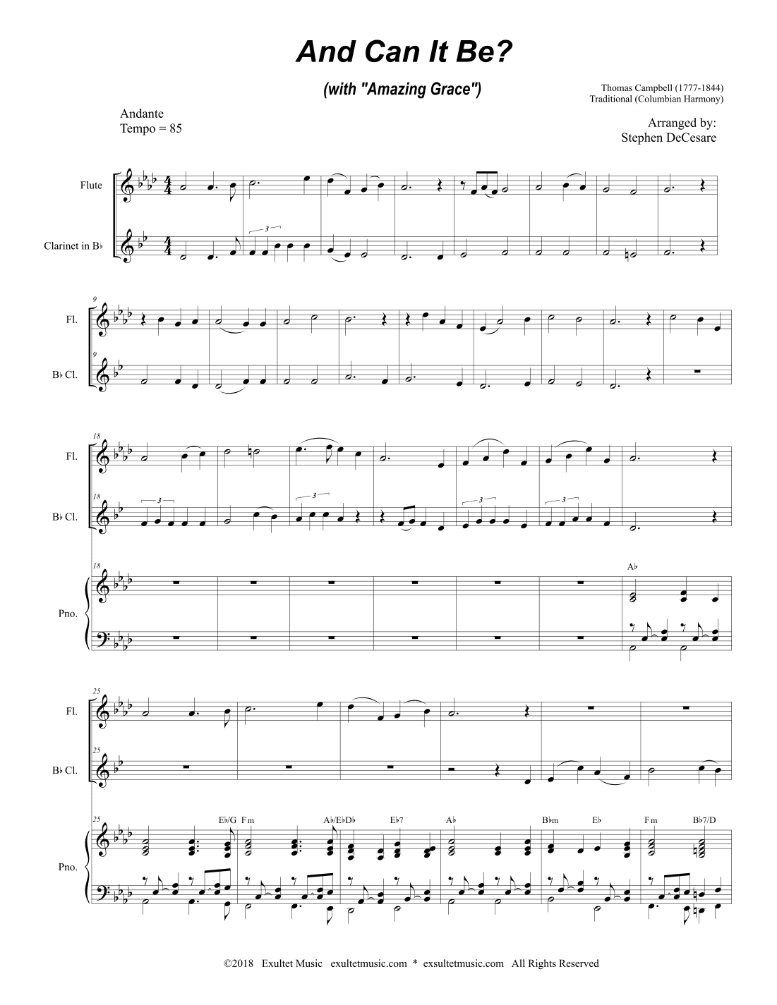 And Can It Be? (with "Amazing Grace") (Duet for Flute and Bb-Clarinet) (arr. Stephen DeCesare)