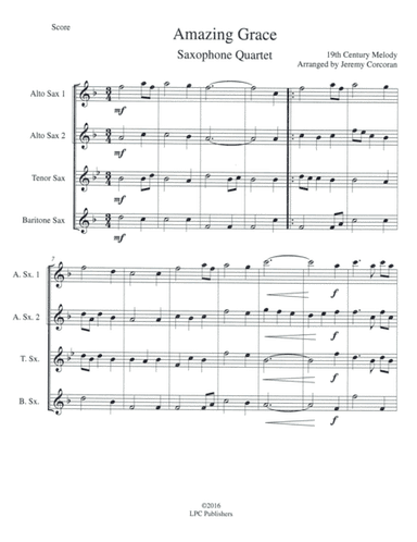 Amazing Grace for Saxophone Quartet (SATB or AATB) (arr. Jeremy Corcoran)