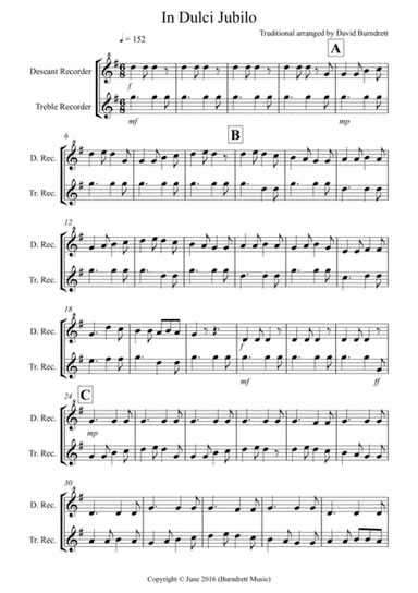 In Dulci Jubilo for Recorder Duet (arr. David Burndrett)