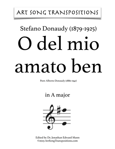 DONAUDY: O del mio amato ben (transposed to A major and A-flat major) (arr. ArtSongTranspositions.com)