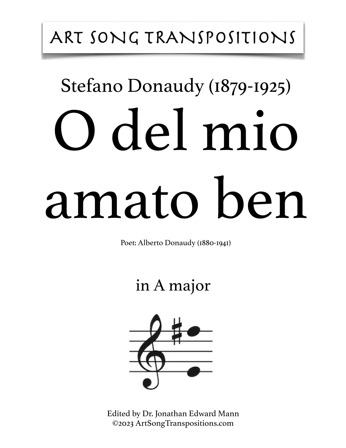 DONAUDY: O del mio amato ben (transposed to A major and A-flat major) (arr. ArtSongTranspositions.com)