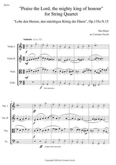 "Praise the Lord, the mighty king of honour" for String Quartet (arr. Cristiano Vecchi)