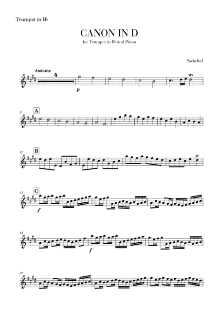Canon in D for Trumpet (arr. Cadenza Editions)