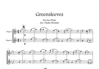 Greensleeves (Green Leeves) FLUTE DUO. (English folk music, broadside) BEGINNER (arr. Duda Oriontte)