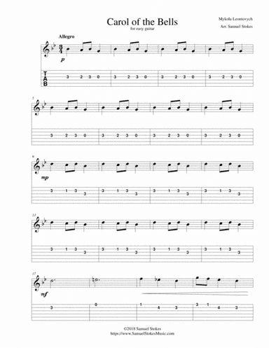 Carol of the Bells - for easy guitar with TAB (arr. Samuel Stokes)