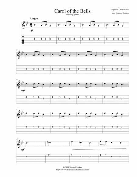 Carol of the Bells - for easy guitar with TAB (arr. Samuel Stokes)