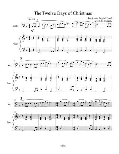 The Twelve Days of Christmas (Cello Solo with Piano Accompaniment) (arr. B. C. Dockery)