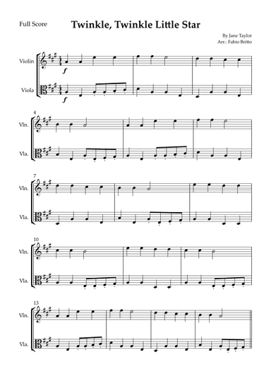 Twinkle, Twinkle Little Star for Violin & Viola Duo (arr. Fabio Britto)