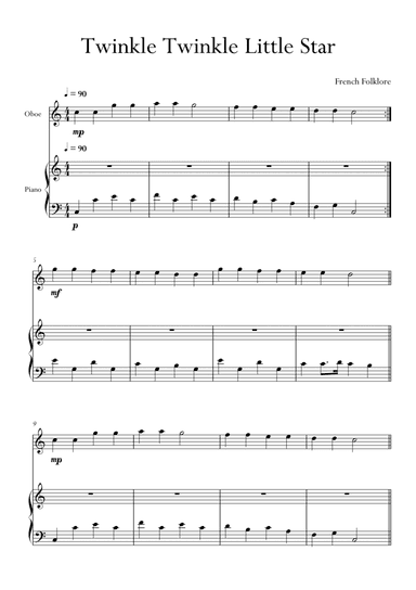 Twinkle Twinkle Little Star in C Major for Oboe and Piano. Very Easy. (arr. Matheus Araújo)