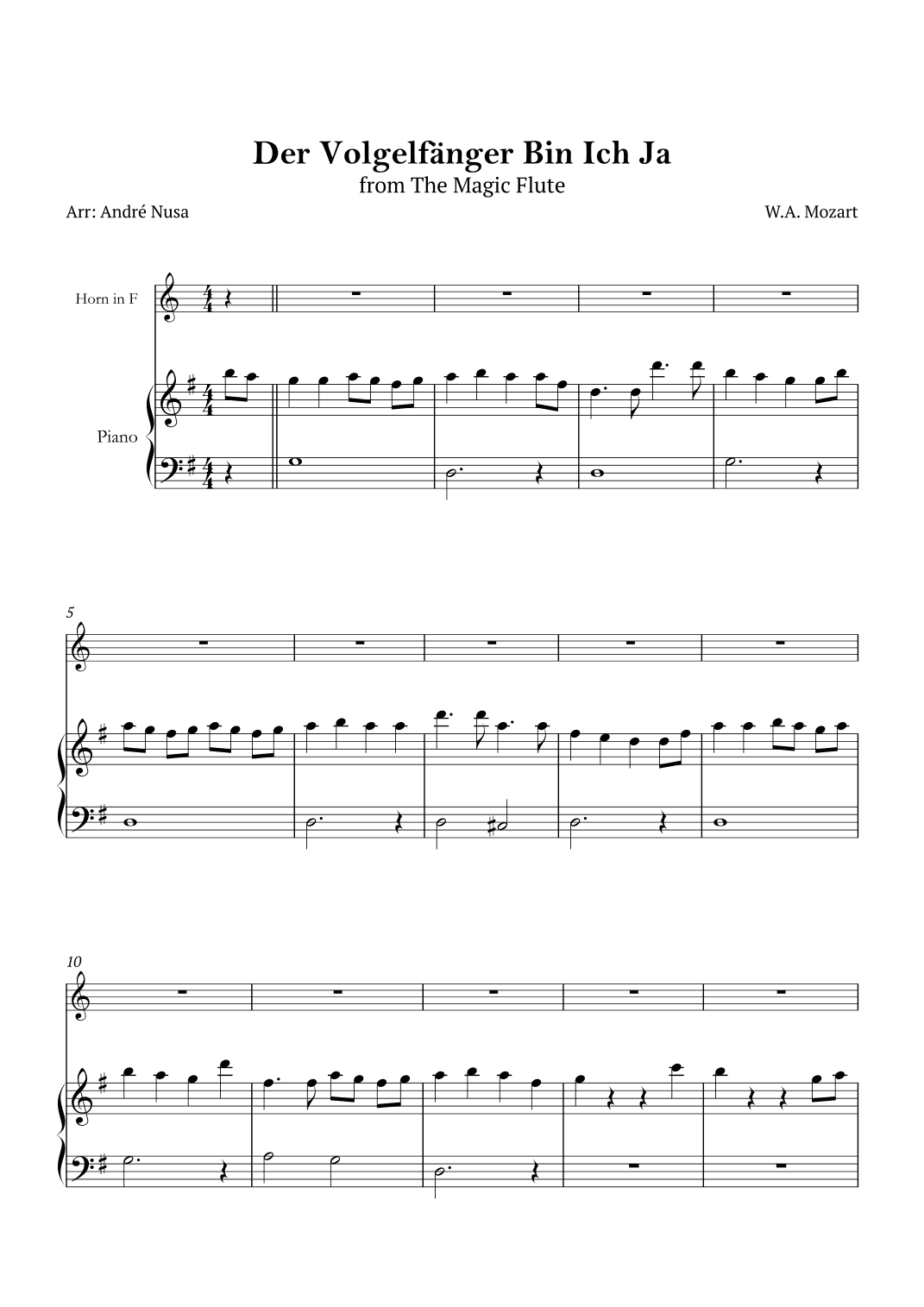 Der Vogelfänger bin ich ja (arr. André Nusa)
