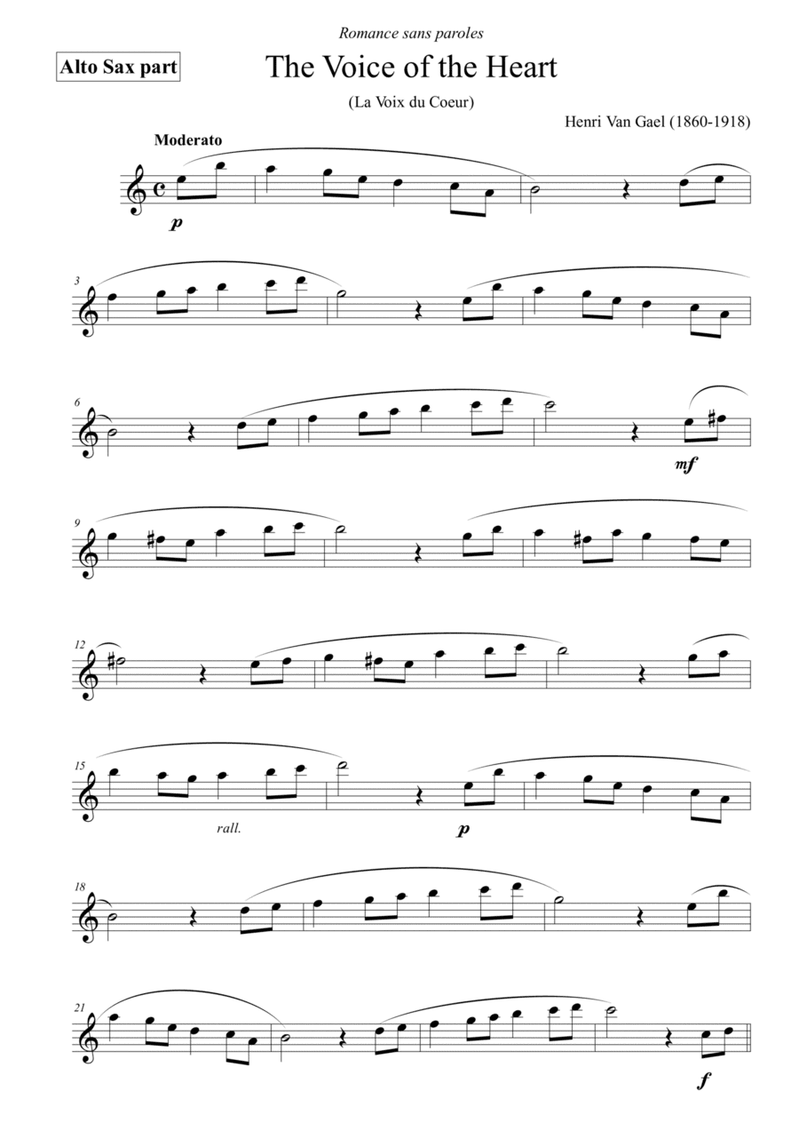 The voice of the heart (La Voix du Coeur) - for alto sax (arr. Passoni Music)