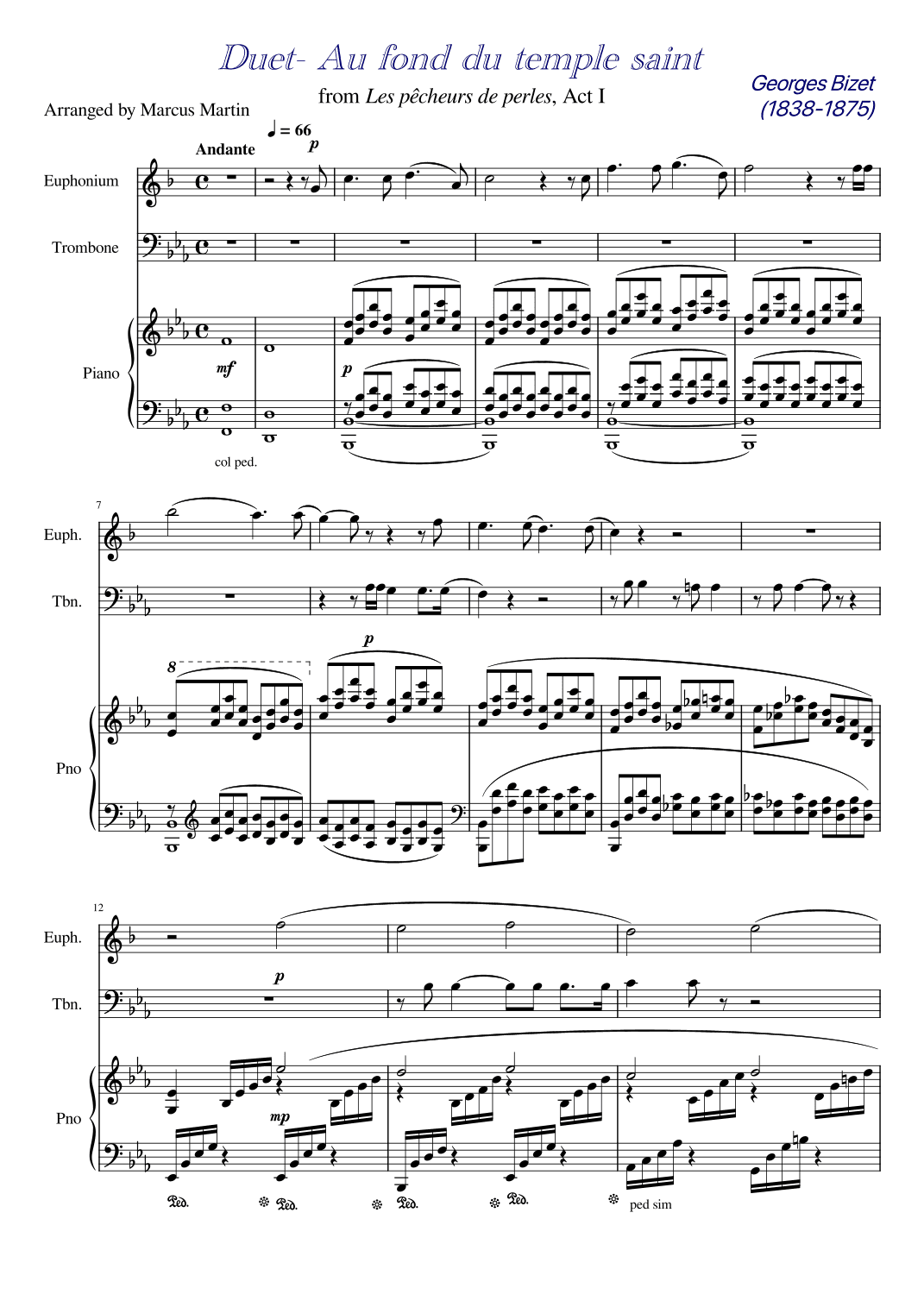 Au fond du temple saint (The Pearl Fishers) duet arr. for Euphonium (TC) , Trombone with Piano Acc. (arr. Marcus Martin)