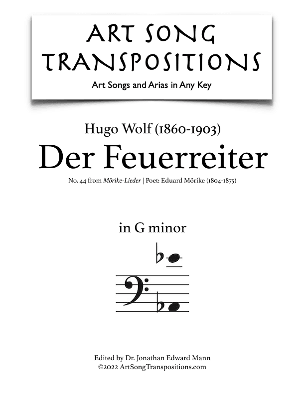 WOLF: Der Feuerreiter (transposed to G minor, bass clef) (arr. ArtSongTranspositions.com)