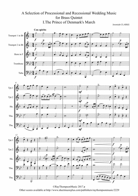 A Selection of Processional and Recessional Wedding Music for Brass Quintet - brass quintet (arr. Ray Thompson)