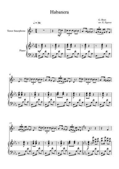 Habanera, Georges Bizet, For Tenor Saxophone & Piano (arr. Eugene Egorov)